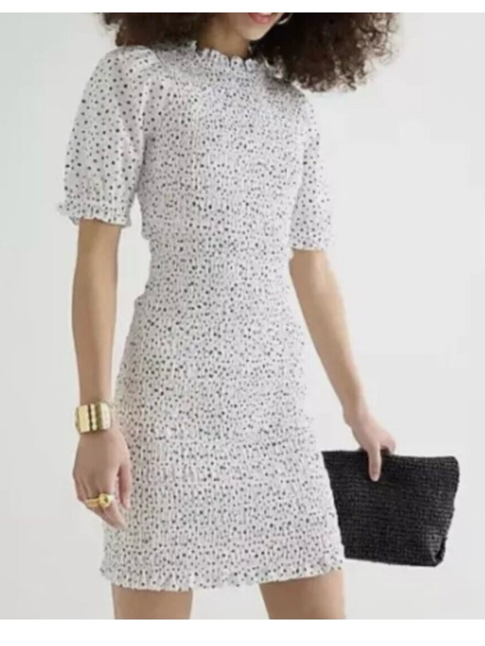 J. Crew White Micro-Dot Smocked Mini Dress